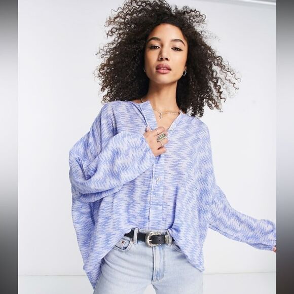 FREE PEOPLE Intimately Blue Oversized Blooms For You Sleep Blouse Top - Picture 1 of 8